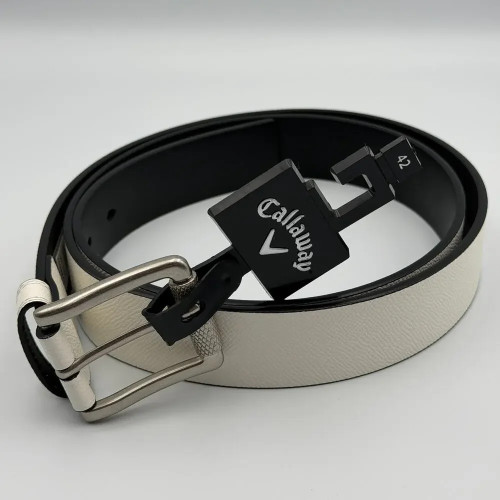 Callaway Golf Belt Mens Size 42 White Textured Faux Leather Silver Buckle NWT